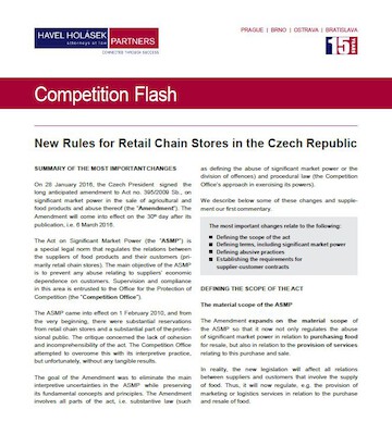 New Rules for Retail Chain Stores in the Czech Republic