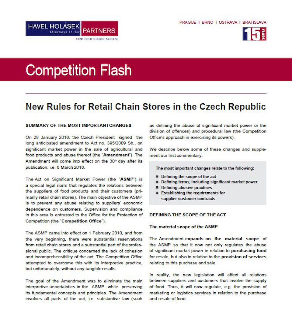 New Rules for Retail Chain Stores in the Czech Republic