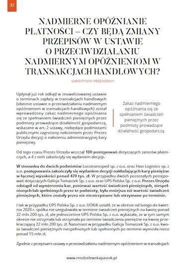Excessive delay in payment – will there be changes to the provisions of the Act on counteracting excessive delays in commercial transactions?