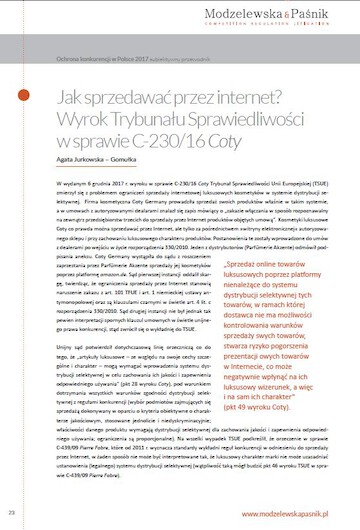 How to sell over the Internet? The judgment of the Court of Justice in case C-230/16 Coty
