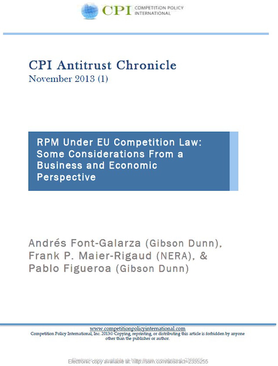 RPM Under EU Competition Law: Some Considerations from a Business and Economic Perspective