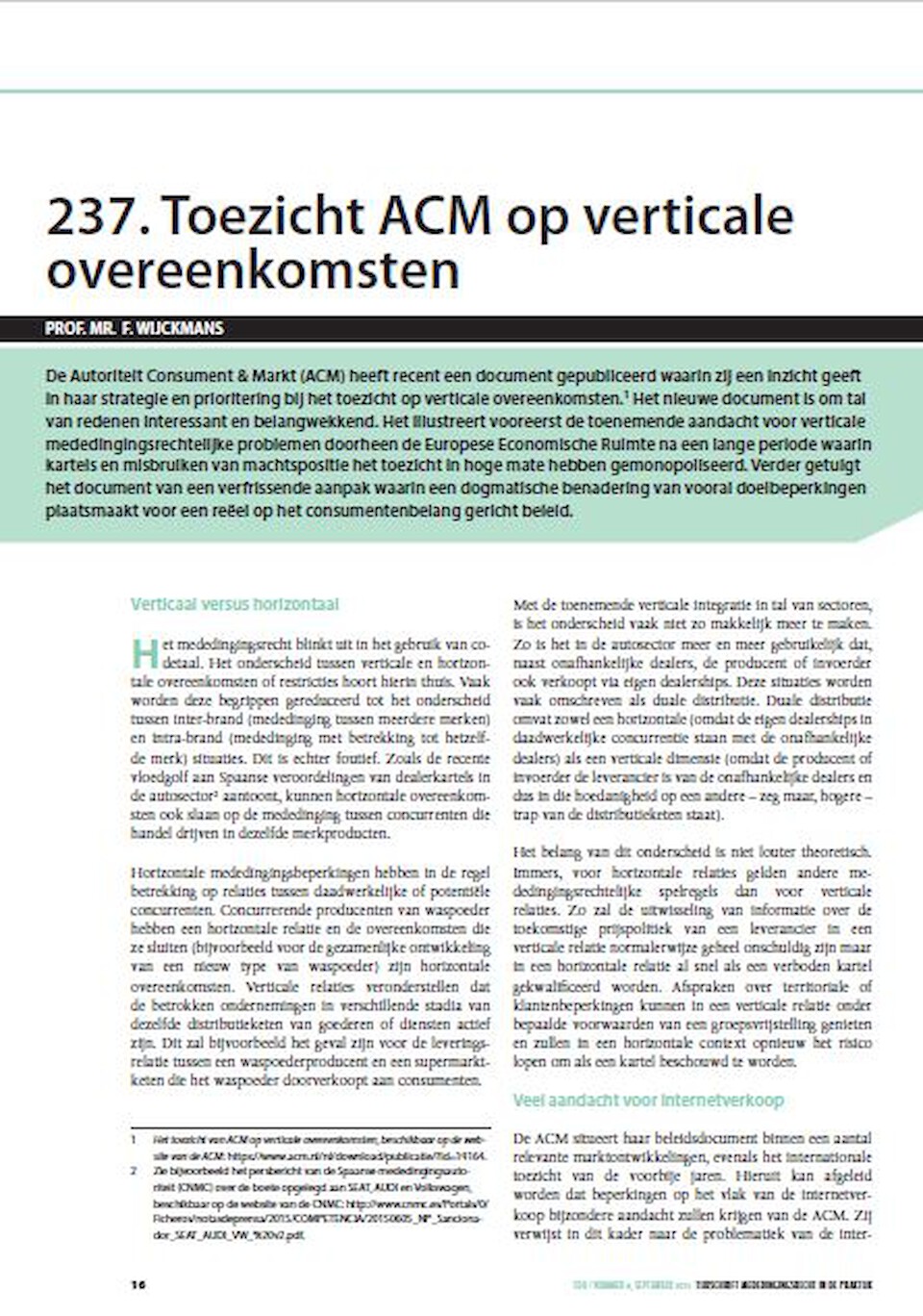 ACM supervision of vertical agreements
