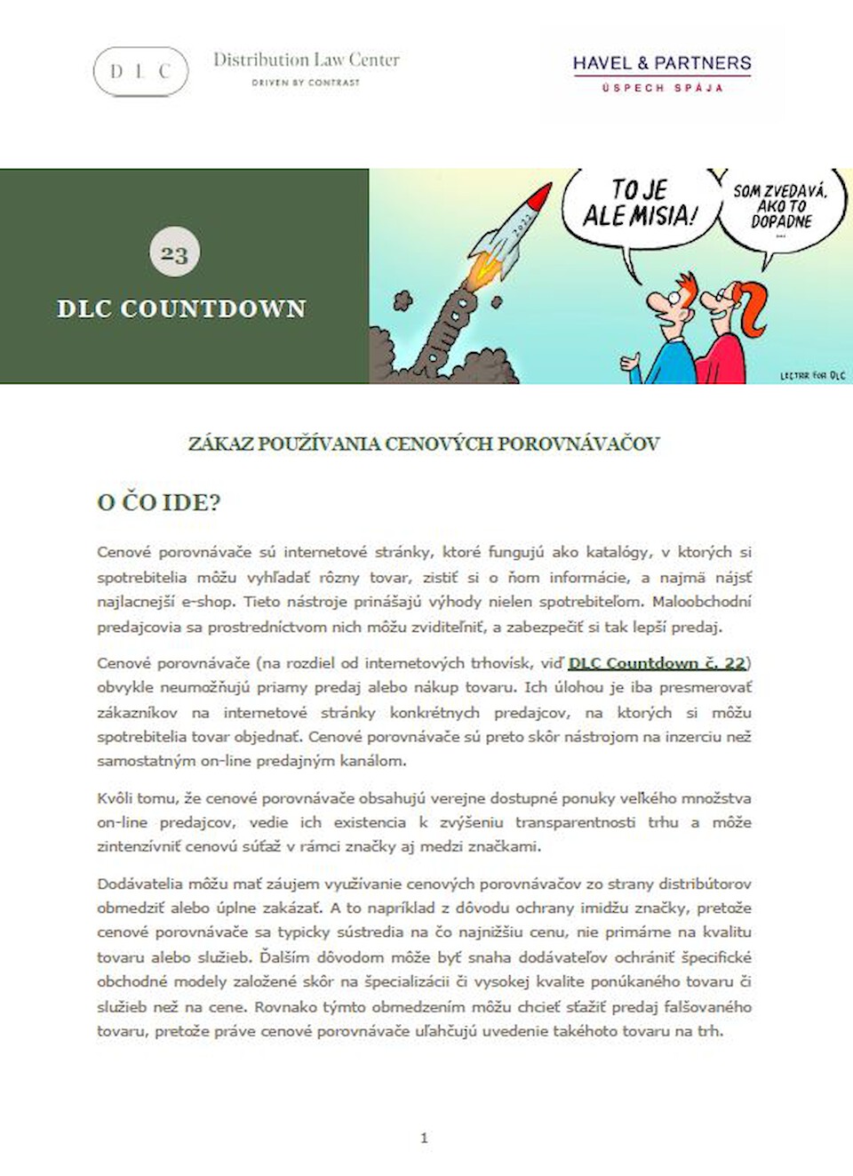 Distribution Law Center Countdown XXIII - Bans on the use of price comparison services
