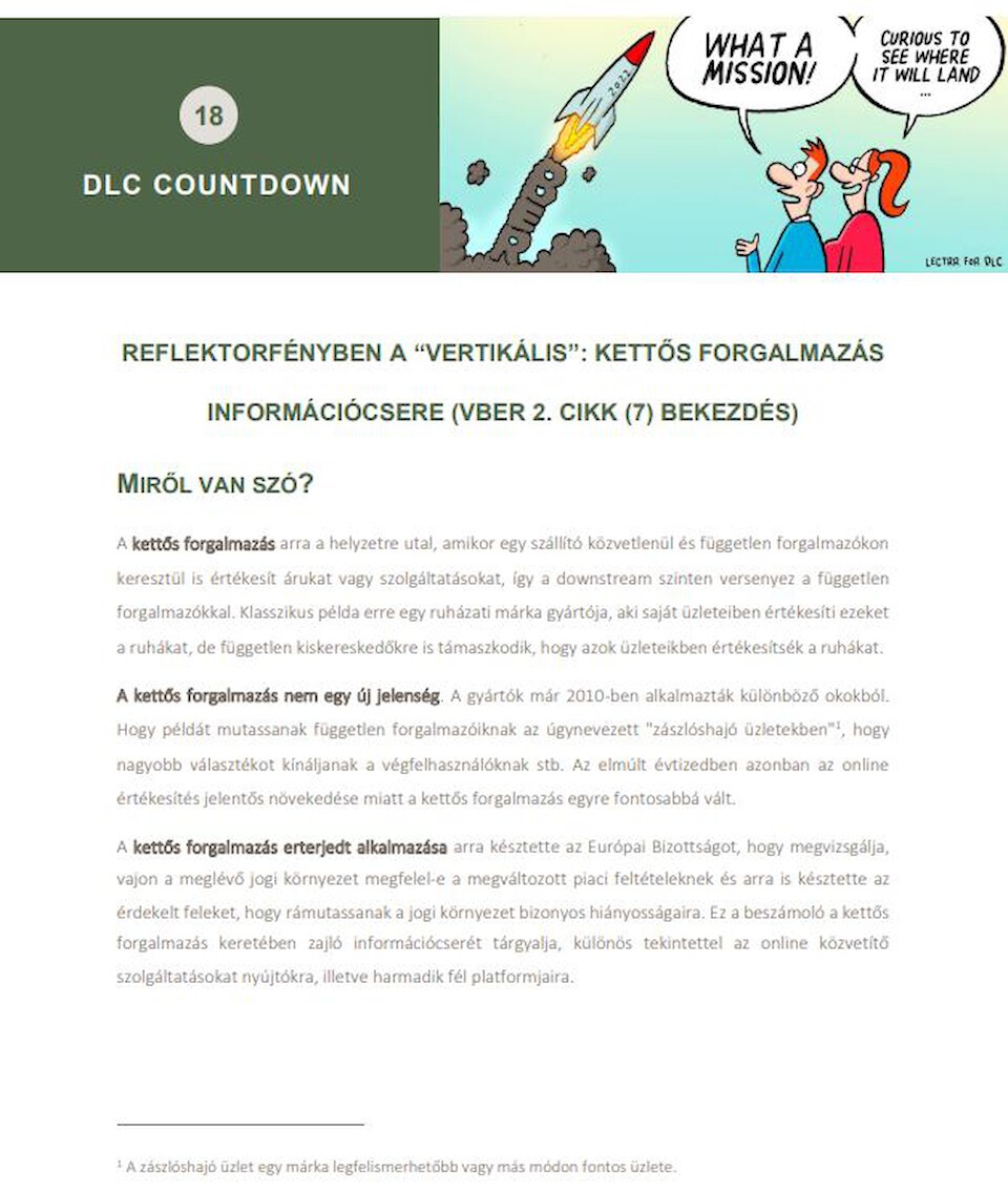 Distribution Law Center Countdown XVIII - Dual distribution (Information exchange (Article 2(7) VBER))